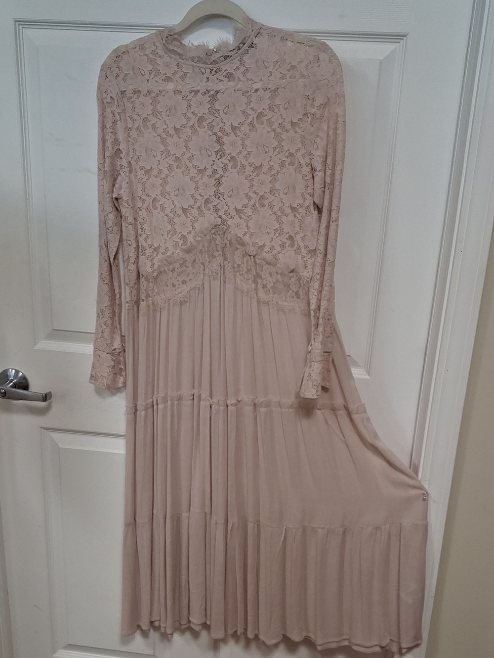 Long Sleeve Lace Bodice Maxi Dress in Blush